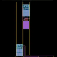 Layout render of tnt's recreation of a 555 on GF180mcu