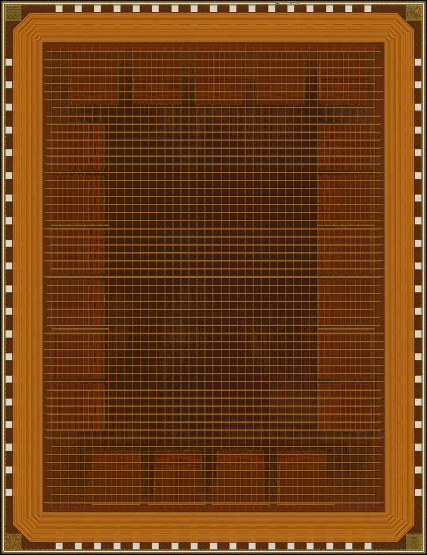Die photograph of KianV: A 32-bit RISC-V Linux SoC taped out on GF180MCU by InfoSecDJ