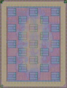 Layout render of Racquet r2p0 - 23 core SoC