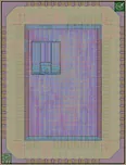 Layout render of TinyQV - Crowdsourced RISC-V SoC