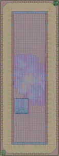 Layout render of TinyQV - Crowdsourced RISC-V SoC (0.5x1)